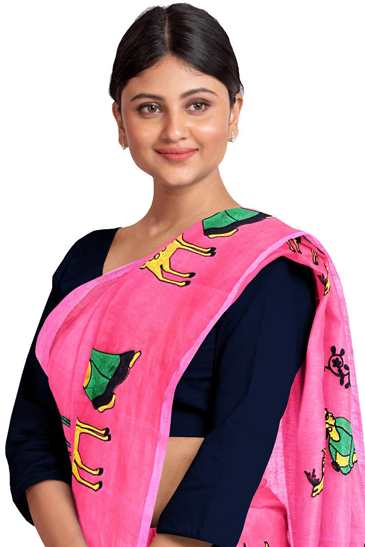 Pink Pure Cotton Urbasi Hand Hand Loom Saree (1117)